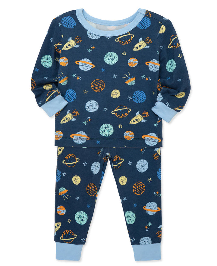 LITTLE ME NIÑO PIJAMA BAMBOO SPACE BLUE 4PCS