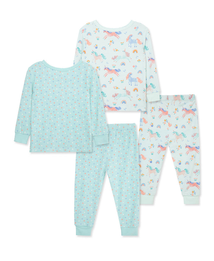 LITTLE ME NIÑA PIJAMA BAMBOO UNICORN AQUA 4PCS