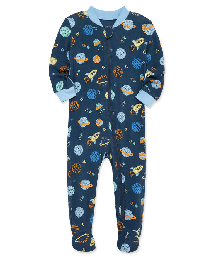 LITTLE ME BEBE NIÑO PIJAMA ZIP FRONT SPACE BLUE