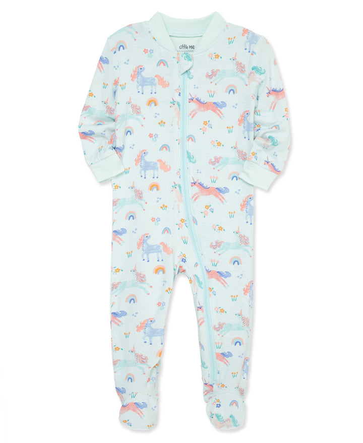 LITTLE ME BEBE NIÑA PIJAMA ZIP FRONT UNICORN AQUA