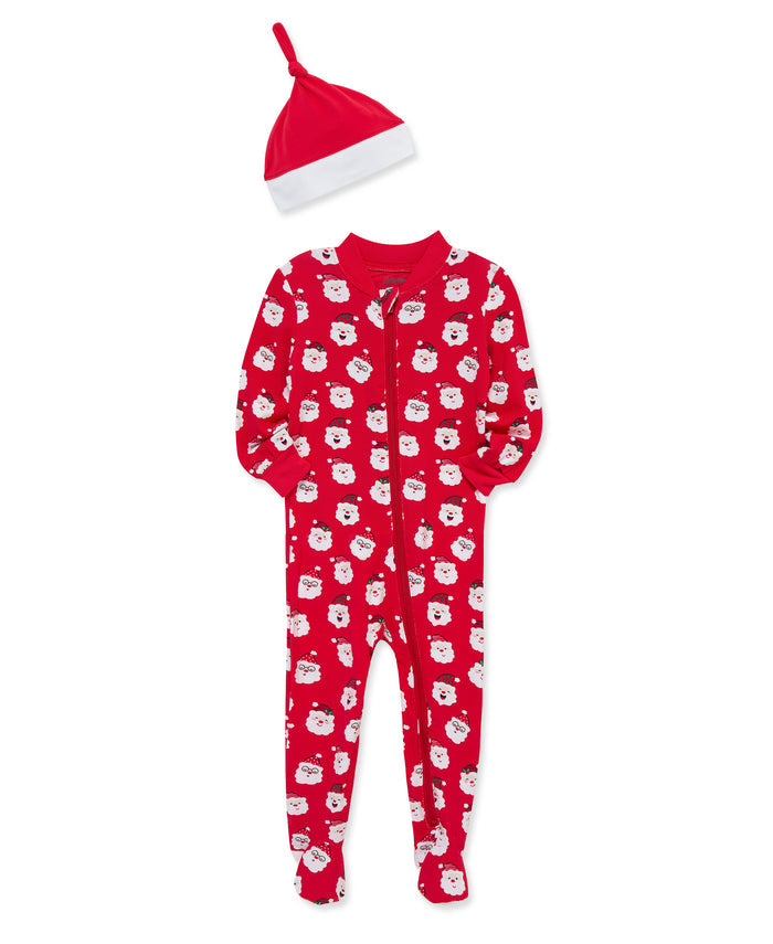 LITTLE ME BEBE NIÑO PIJAMA SANTA ZIP FRONT RED