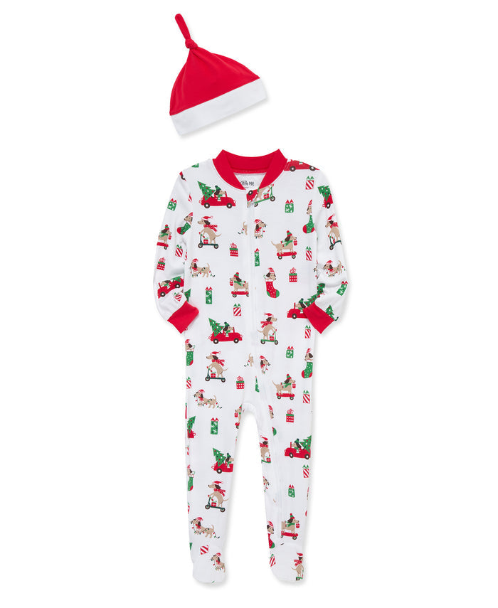 LITTLE ME BEBE NIÑO PIJAMA PUPPY ZIP FRONT WHITE/RED