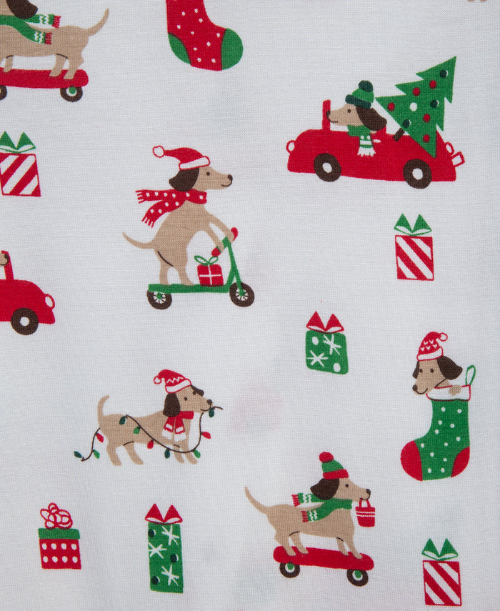 LITTLE ME BEBE NIÑO PIJAMA PUPPY ZIP FRONT WHITE/RED