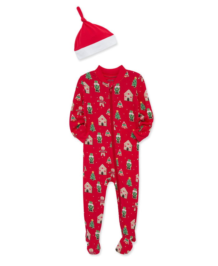 LITTLE ME BEBE NIÑO PIJAMA GINGERBREAD ZIP FRONT RED