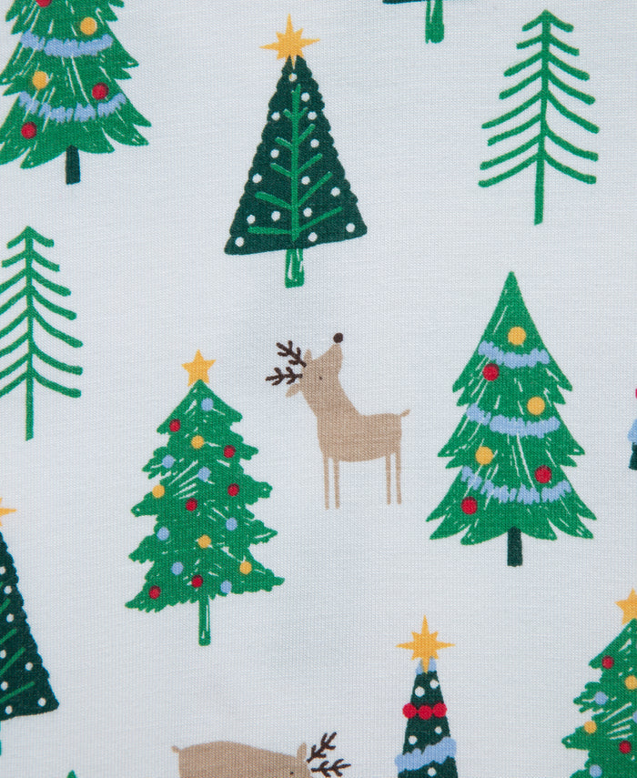 LITTLE ME BEBE NIÑO PIJAMA CHRISTMAS TREE ZIP FRONT WHITE/GREEN
