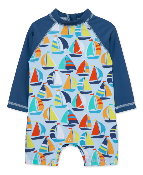 LITTLE ME BEBE NIÑO VESTIDO DE BAÑO RASHGUARDS BOAT BLUE