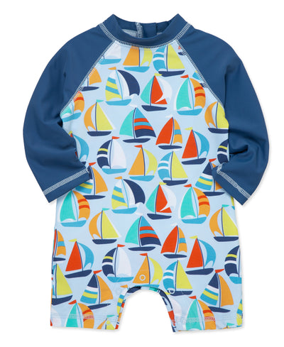 LITTLE ME BEBE NIÑO VESTIDO DE BAÑO RASHGUARDS BOAT BLUE