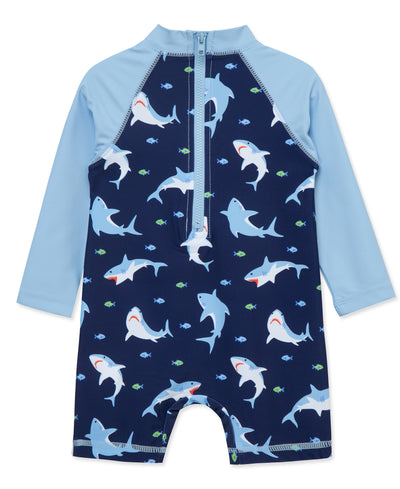 LITTLE ME BEBE NIÑO VESTIDO DE BAÑO RASHGUARDS SHARK BLUE