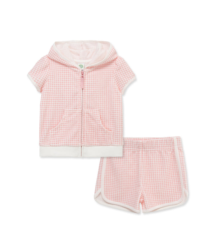 LITTLE ME NIÑA BATA TOALLA GINGHAM PINK