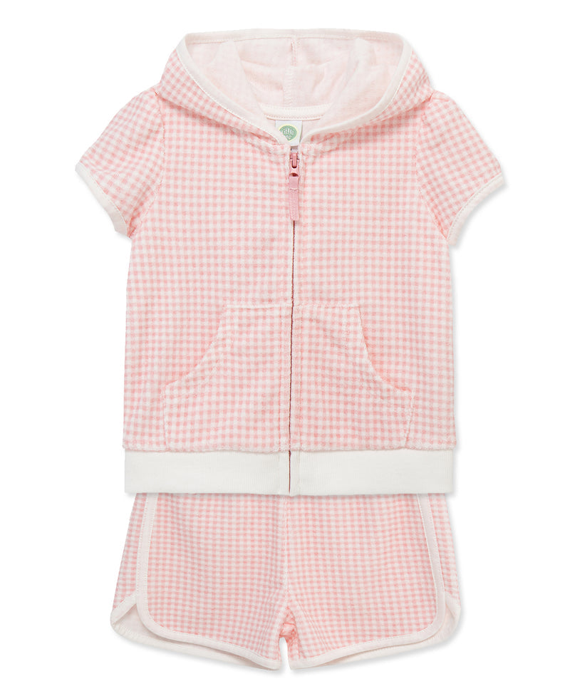 LITTLE ME NIÑA BATA TOALLA GINGHAM PINK