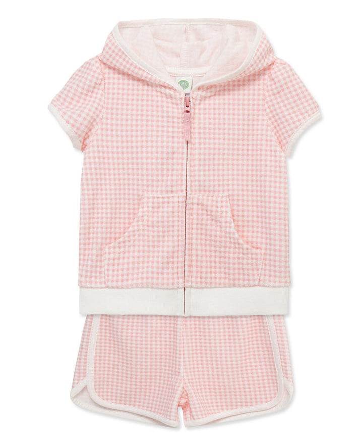 LITTLE ME NIÑA BATA TOALLA GINGHAM PINK