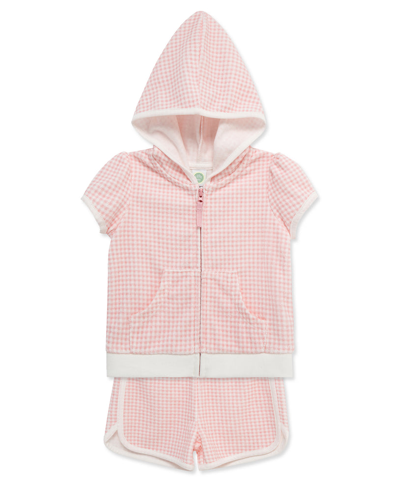 LITTLE ME NIÑA BATA TOALLA GINGHAM PINK