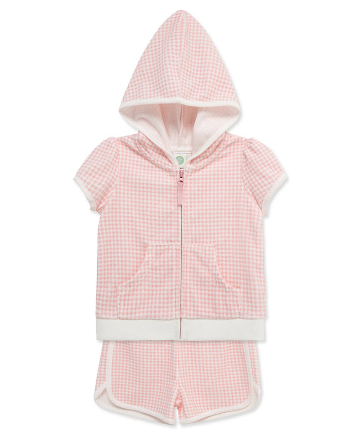 LITTLE ME NIÑA BATA TOALLA GINGHAM PINK