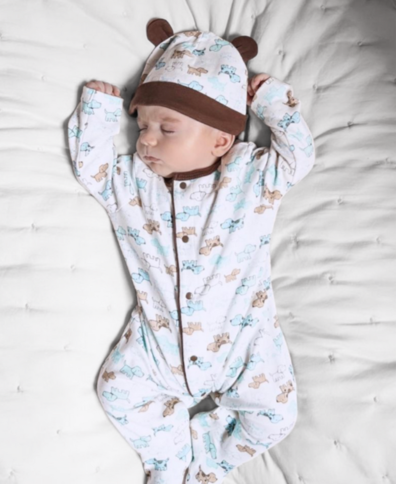 LITTLE ME BEBE NIÑO PIJAMA & HAT CUTE PUPPIES WHITE PRINT