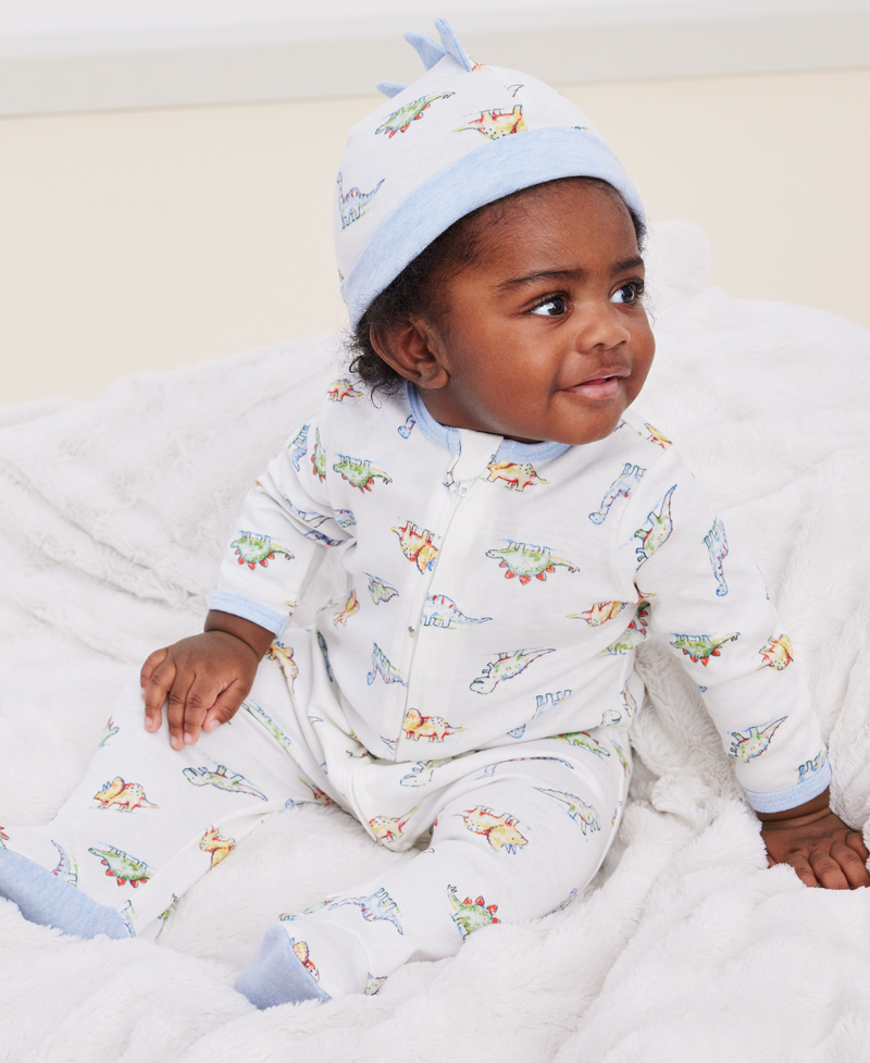 LITTLE ME BEBE NIÑO PIJAMA & HAT DINOMITE IVORY MULTI