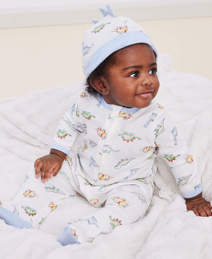 LITTLE ME BEBE NIÑO PIJAMA & HAT DINOMITE IVORY MULTI