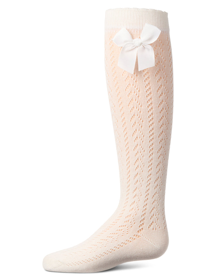 MEMOI NIÑA MEDIAS CROCHET BOW KNEE HIGH WINTER WHITE