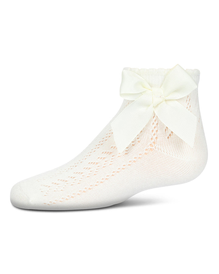 MEMOI NIÑA MEDIAS OPENWORK BOW ANKLET WINTER WHITE