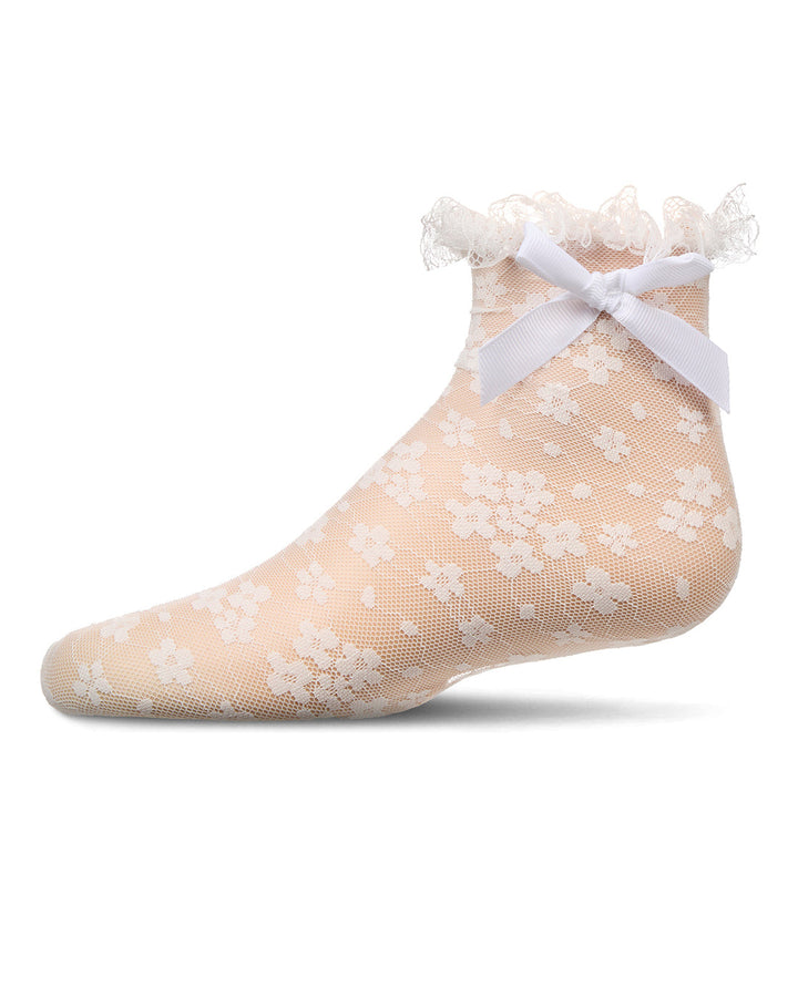 MEMOI NIÑA MEDIAS FLORAL LACE BOW ANKLET WINTER WHITE