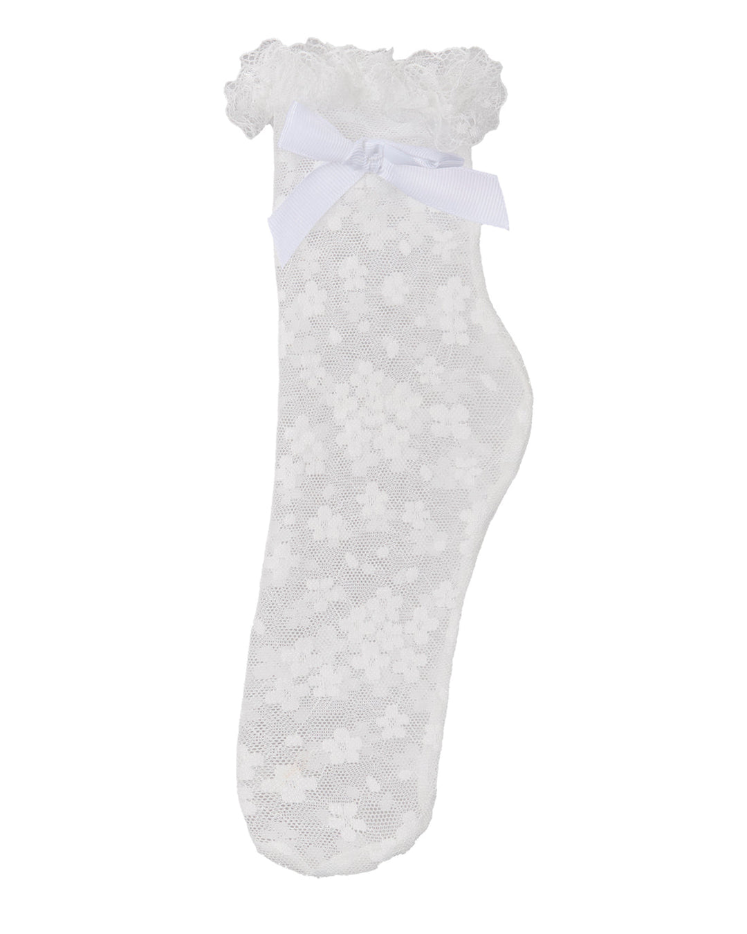 MEMOI NIÑA MEDIAS FLORAL LACE BOW ANKLET WINTER WHITE