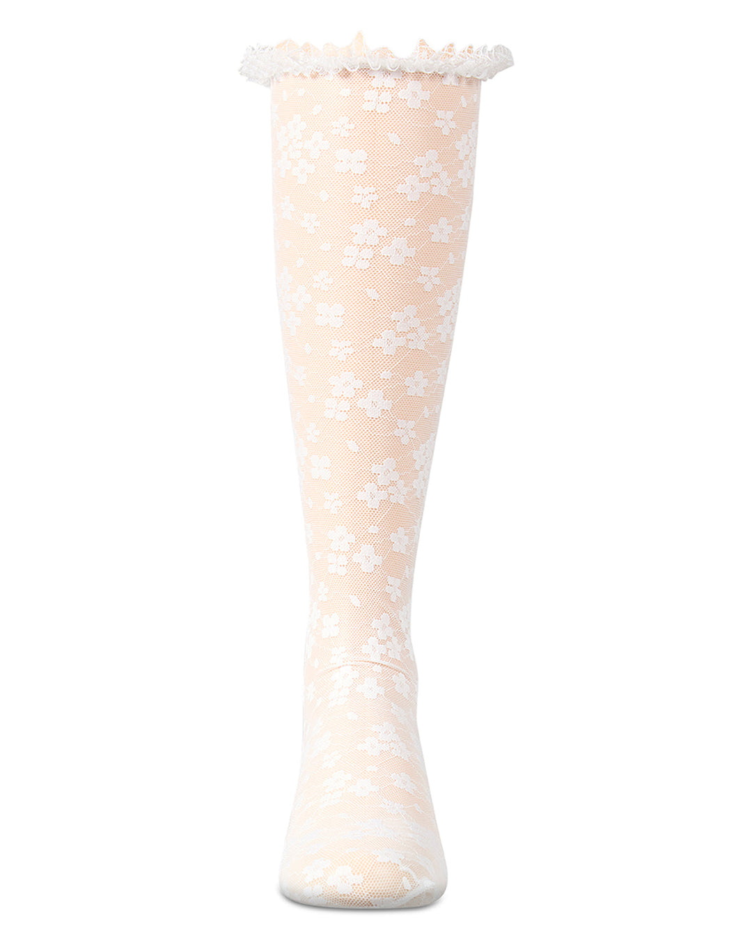 MEMOI NIÑA MEDIAS FLORAL LACE KNEE HIGH WHITE