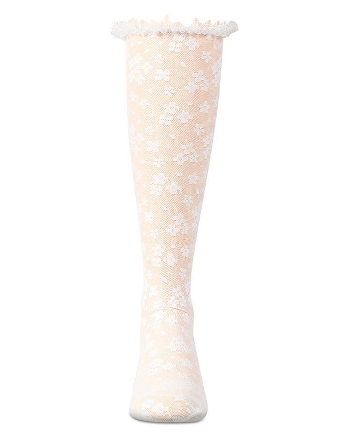 MEMOI NIÑA MEDIAS FLORAL LACE KNEE HIGH WHITE