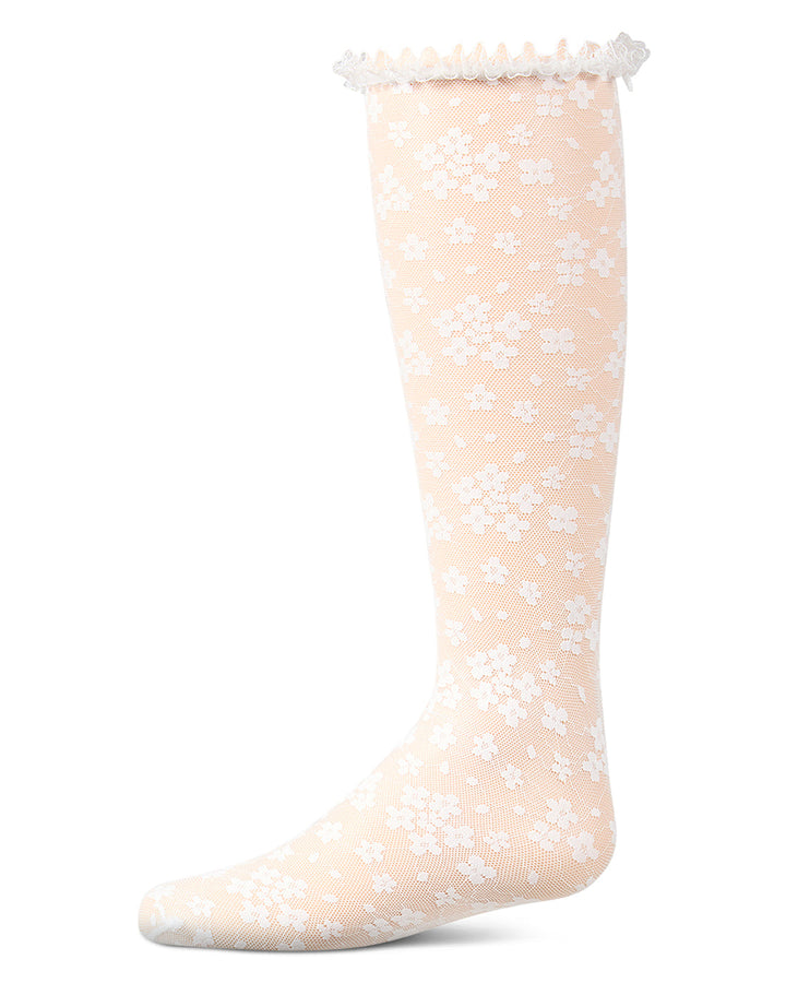MEMOI NIÑA MEDIAS FLORAL LACE KNEE HIGH WHITE