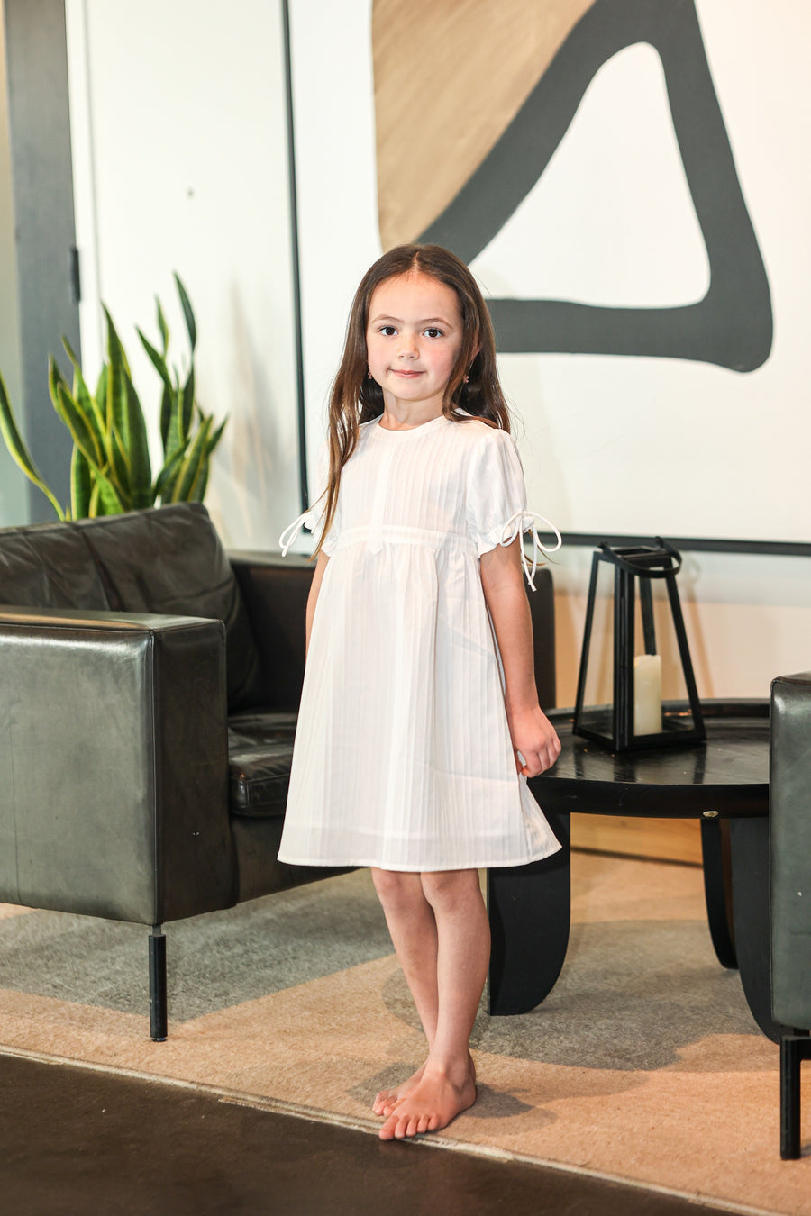 MANIERE NIÑA VESTIDO STRIPED FAUX TAB WHITE