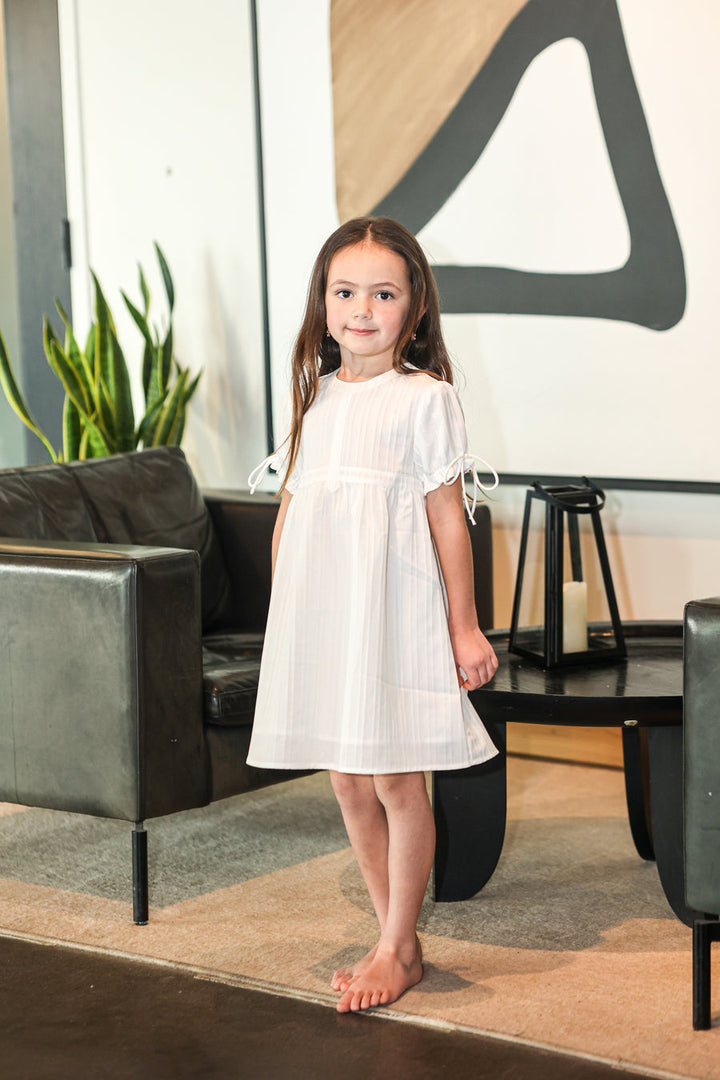 MANIERE NIÑA VESTIDO STRIPED FAUX TAB WHITE