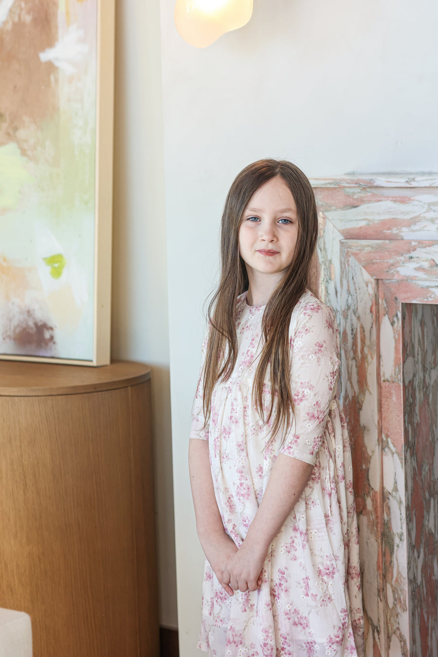 MANIERE NIÑA VESTIDO RIBBON TIE 3/4 SLEEVE PINK ROSE