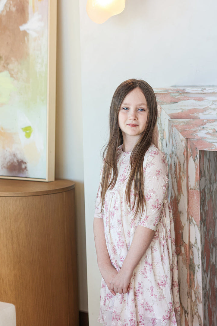 MANIERE NIÑA VESTIDO RIBBON TIE 3/4 SLEEVE PINK ROSE