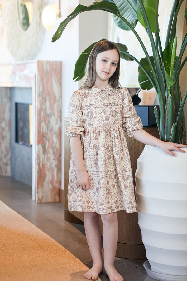 MANIERE NIÑA VESTIDO PLEATED GARDEN 3/4 SLV FLORAL SAND