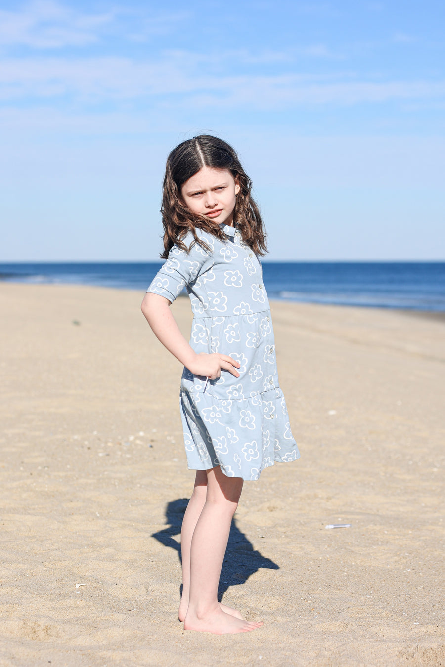 MANIERE NIÑA VESTIDO TIERED FLOWER 3/4 SLEEVE BLUE