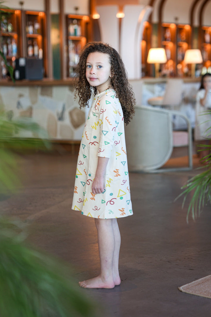MANIERE NIÑA VESTIDO SUMMER FUN 3/4 SLEEVE BEIGE MULTI