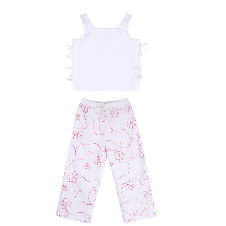 Piglo Conjunto Top Amarrado y Pantalón Jardín Blanco y Rojo para Niña