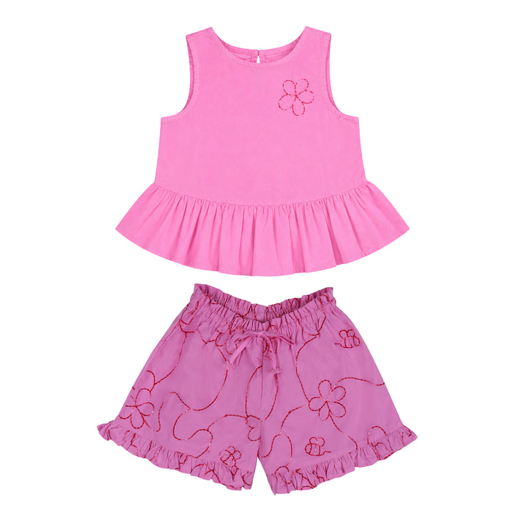 Piglo Conjunto Top Ruffle y Short Jardín Rosado para Niña