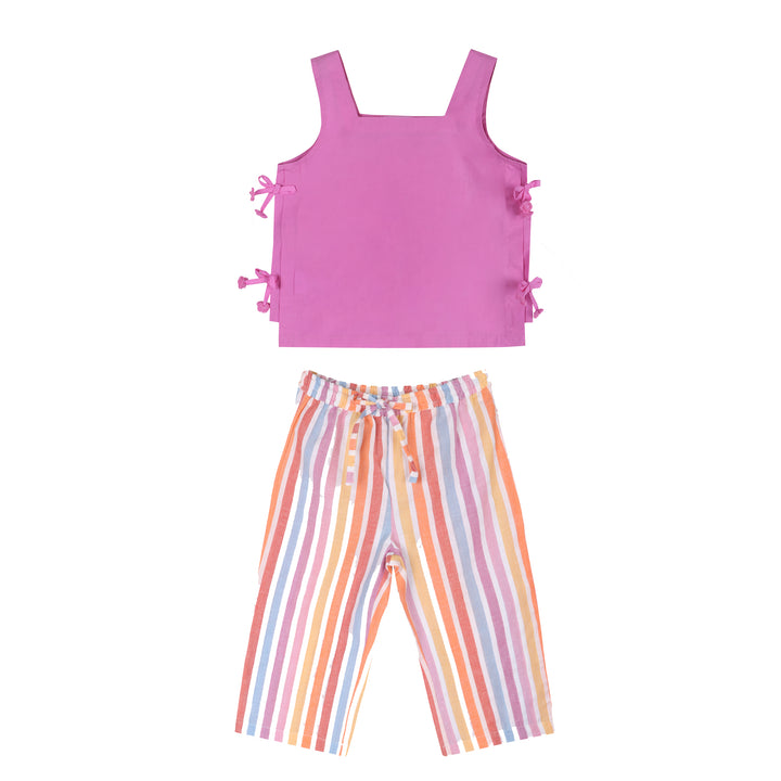 Piglo Conjunto Top Amarrado y Pantalón Arcoíris para Niña