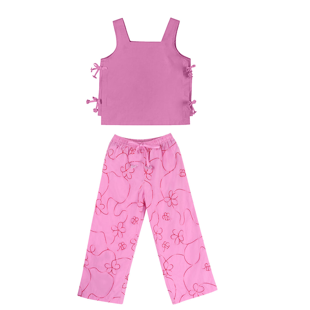 Piglo Conjunto Top Amarrado y Pantalón Jardín Rosado para Niña