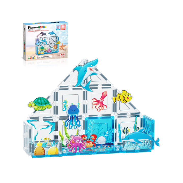 PICASSO TILES MARINE WORLD MAGNETIC TOY WITH OCEAN CHARACTERS 26PCS