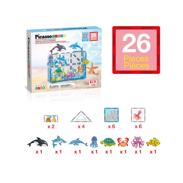 PICASSO TILES MARINE WORLD MAGNETIC TOY WITH OCEAN CHARACTERS 26PCS