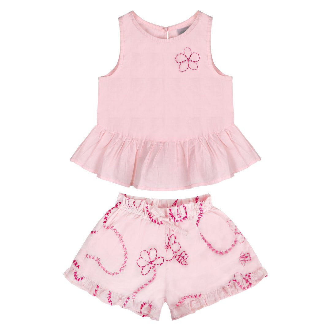 Piglo Conjunto Top Ruffle y Short Jardín Rosado para Niña
