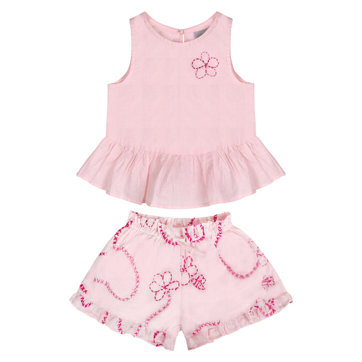 Piglo Conjunto Top Ruffle y Short Jardín Rosado para Niña