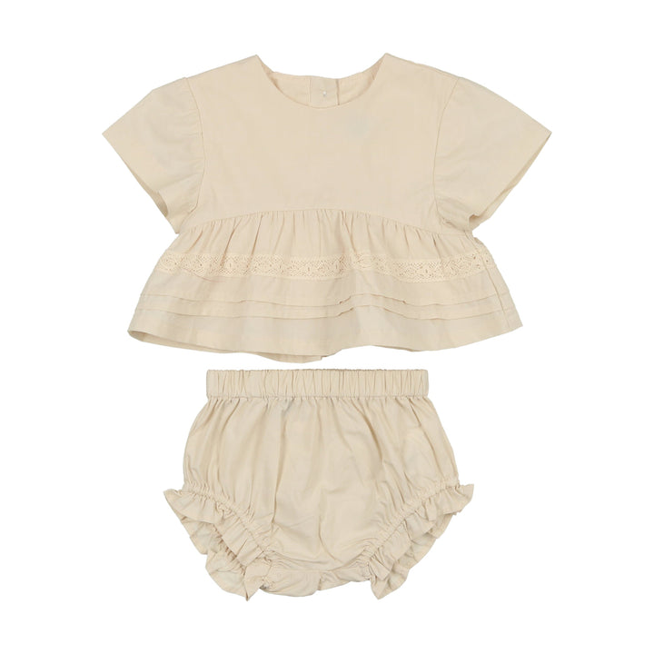 MANIERE BEBE NIÑA CONJ. DE SHORT PLEATS N TIERS CREAM