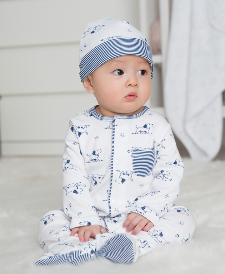 LITTLE ME BEBE NIÑO PIJAMA & HAT PUPPY TOILE WHITE PRINT