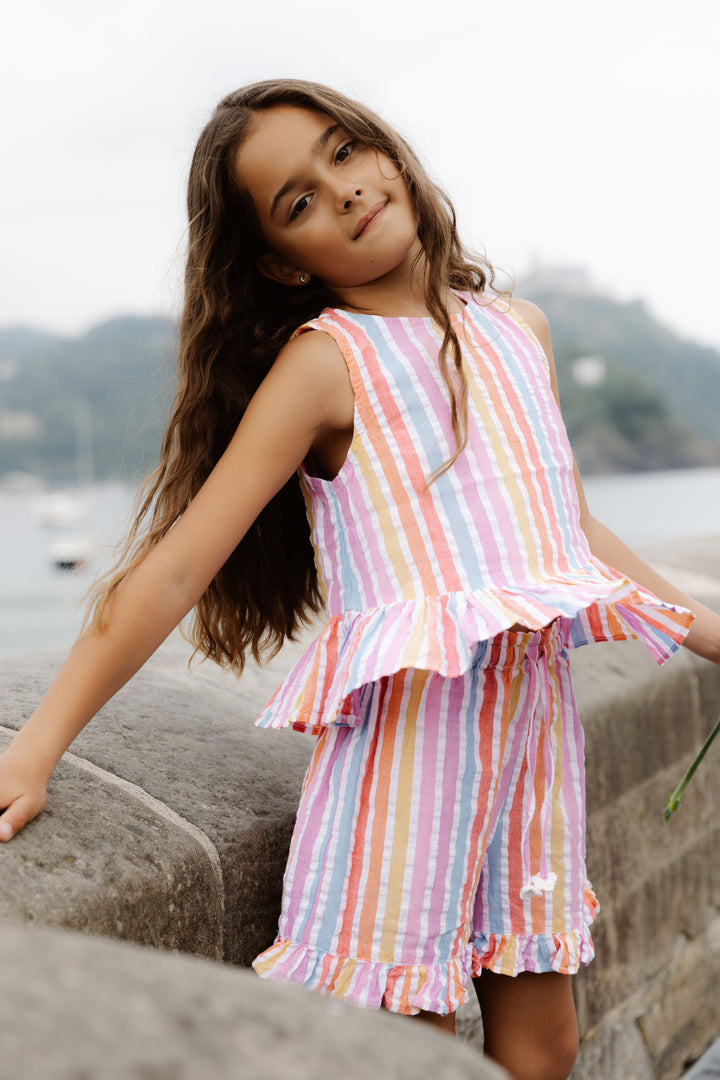 Piglo Conjunto Top Ruffle y Short Arcoíris para Niña