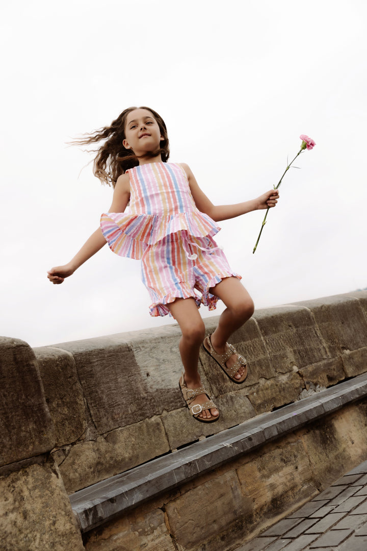 Piglo Conjunto Top Ruffle y Short Arcoíris para Niña