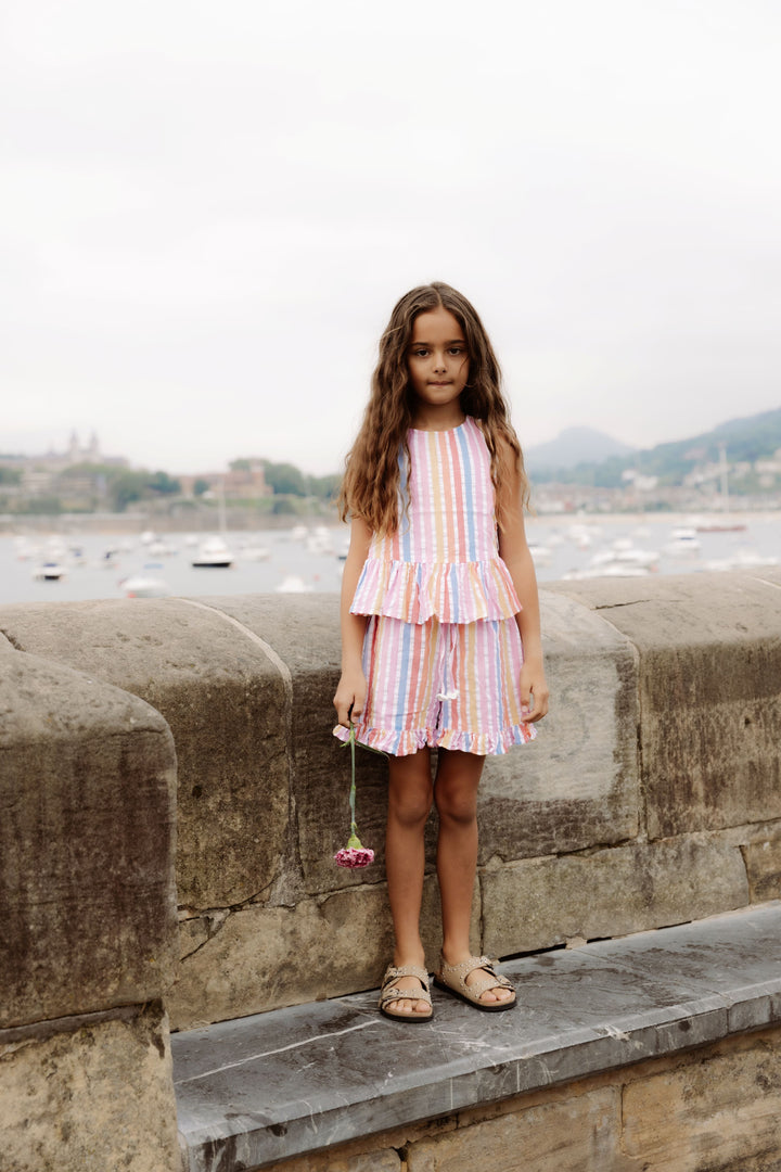 Piglo Conjunto Top Ruffle y Short Arcoíris para Niña