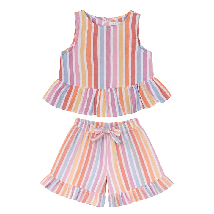 Piglo Conjunto Top Ruffle y Short Arcoíris para Niña