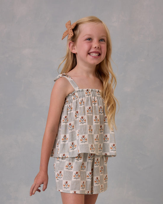 RYLEE & CRU NIÑA BLUSA REMI GARDEN GRID IVORY