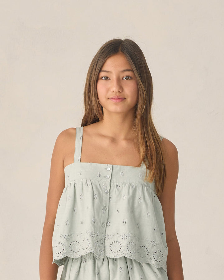 RYLEE & CRU NIÑA TSHIRT EYELET SWING SEAFOAM